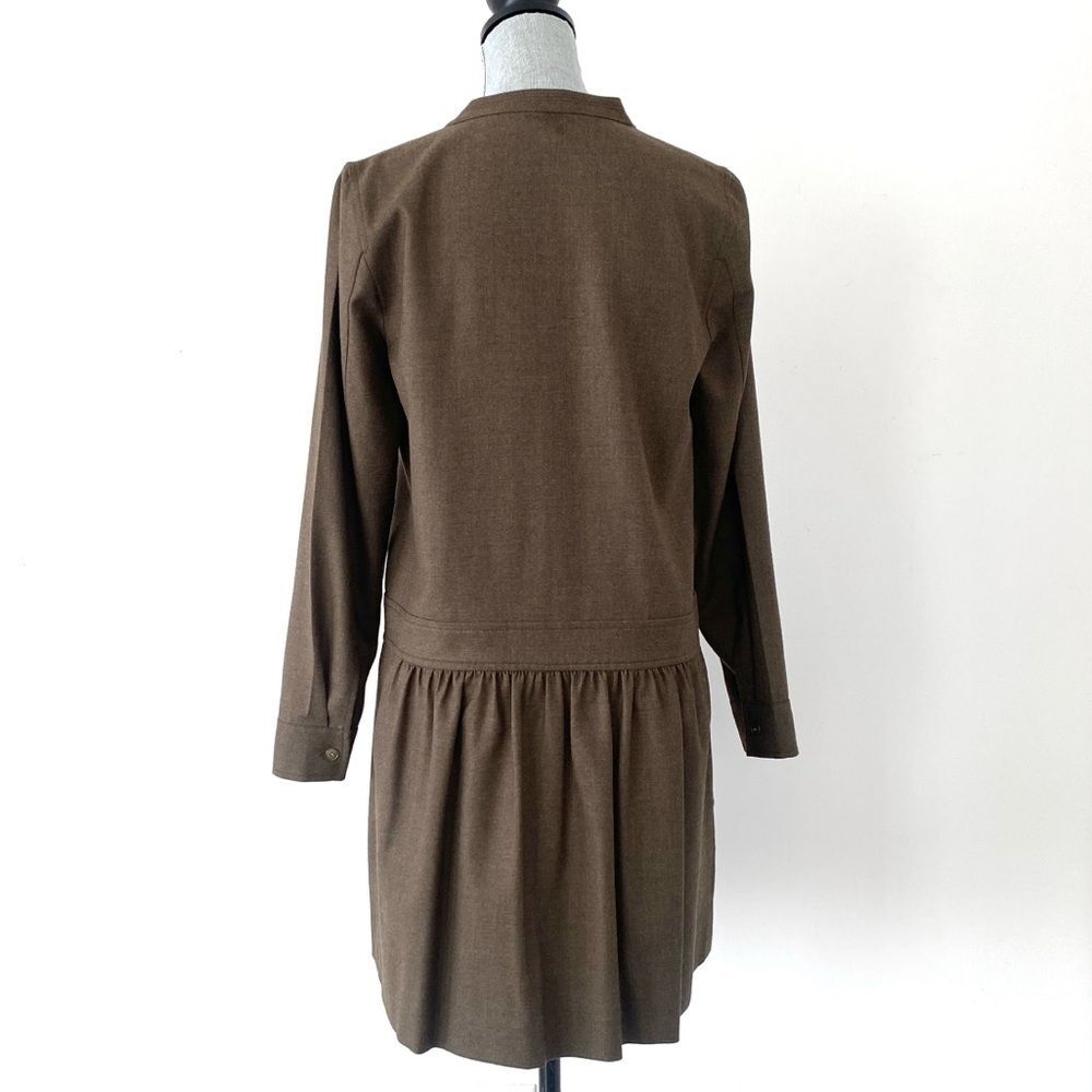 J.Crew Pin Tucked Dropped Waist Long Sleeve Wool Dress in Olive Sz 8 Military - Picture 6 of 12